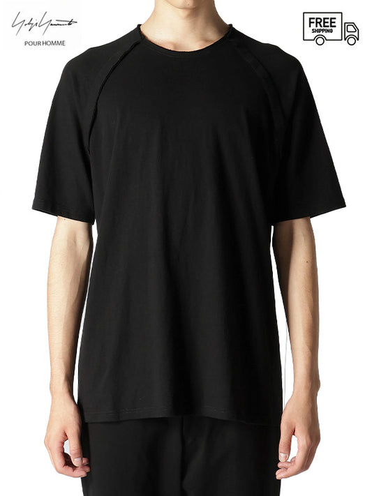 【Yohji Yamamoto POUR HOMME - ヨウジヤマモト プールオム】19/-COTTON SLUB SINGLE JERSEY REVERSED SEAM RAGLAN SHORT SLEEVE T(Tシャツ)