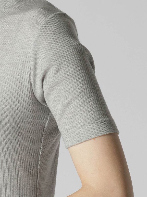 【Y's - ワイズ】HIGH　NECK HALF SLEEVE RIB T-SHIRT / Light Grey (Tシャツ/グレー)