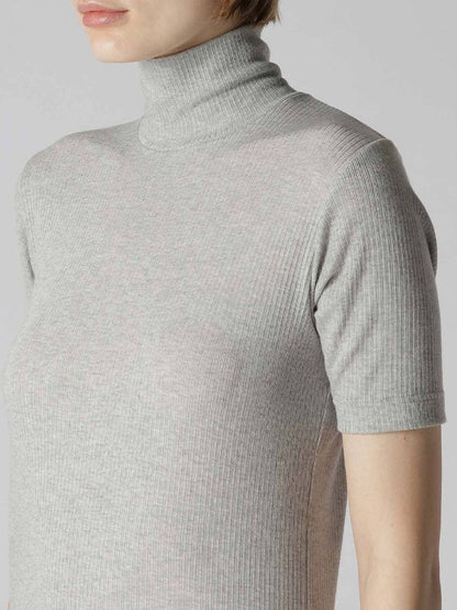 【Y's - ワイズ】HIGH　NECK HALF SLEEVE RIB T-SHIRT / Light Grey (Tシャツ/グレー)