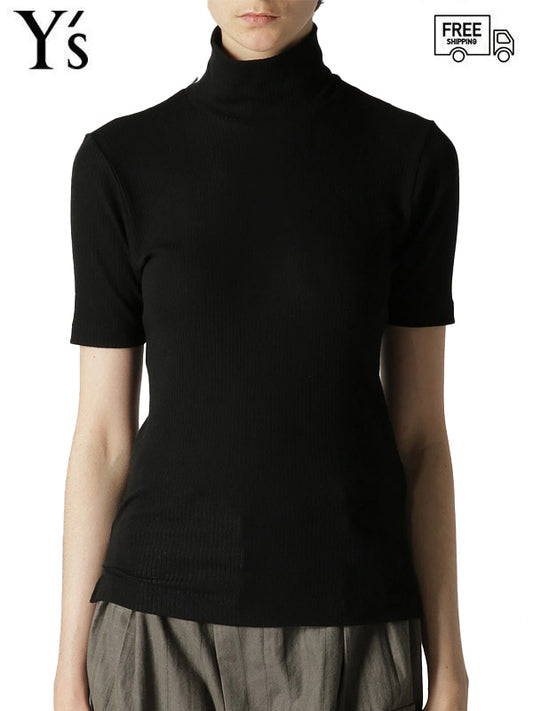 【Y's - ワイズ】HIGH NECK HALF SLEEVE RIB T-SHIRT / BLACK (Tシャツ/ブラック)