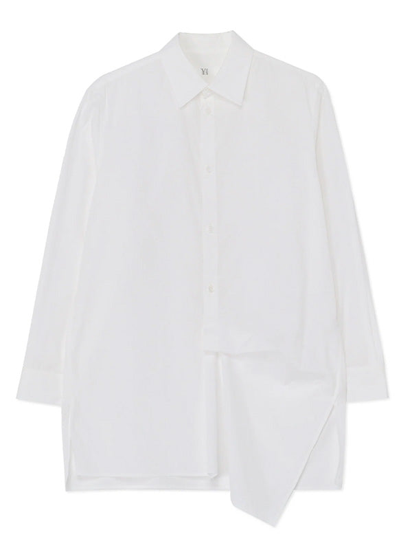 【Y's - ワイズ】COTTON BROADCLOTH LEFT FRONT DRAPE BLOUSE / WHITE (シャツ/ホワイト)