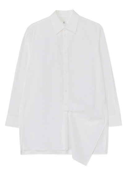 【Y's - ワイズ】COTTON BROADCLOTH LEFT FRONT DRAPE BLOUSE / WHITE (シャツ/ホワイト)