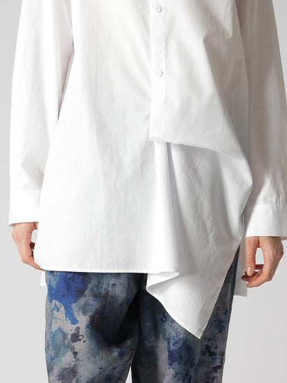 【Y's - ワイズ】COTTON BROADCLOTH LEFT FRONT DRAPE BLOUSE / WHITE (シャツ/ホワイト)