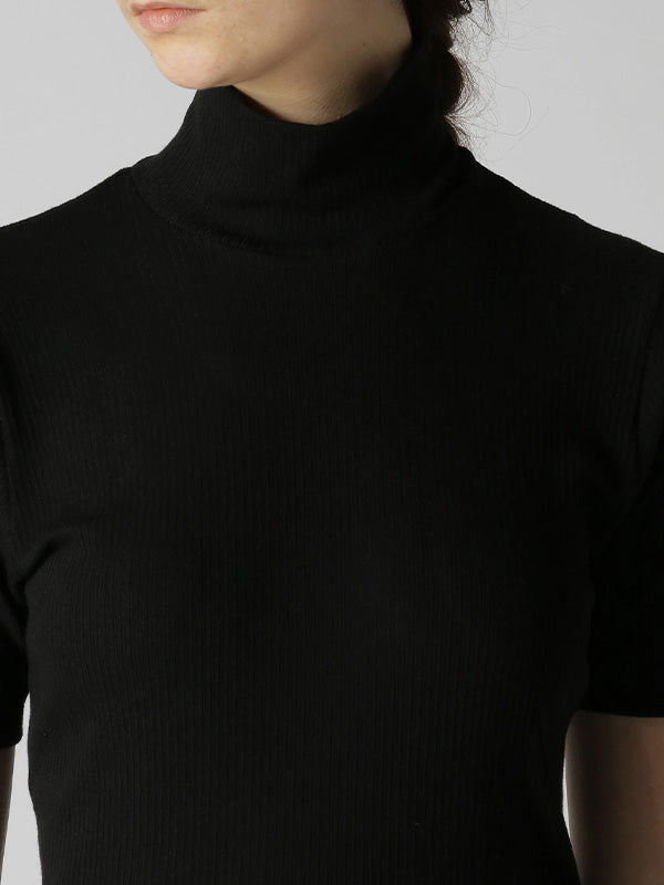 【Y's - ワイズ】HIGH NECK HALF SLEEVE RIB T-SHIRT / BLACK (Tシャツ/ブラック)