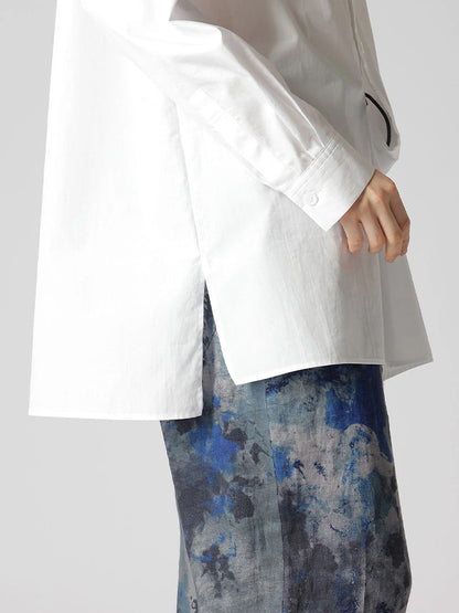 【Y's - ワイズ】COTTON BROADCLOTH LEFT FRONT DRAPE BLOUSE / WHITE (シャツ/ホワイト)