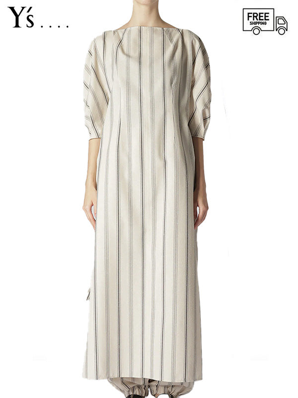 【Y's.... - ワイズビー】HARD TWISTED STRIPE SLIT DRESS / Off White(ワンピース/ストライプ)