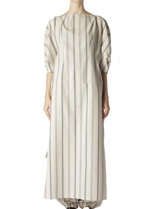 HARD TWISTED STRIPE SLIT DRESS / Off White