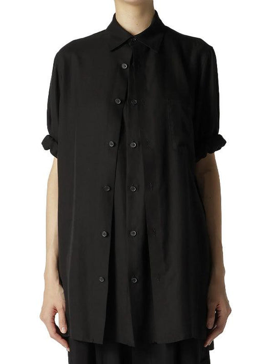 【Y's - ワイズ】CELLULOSE VIYELLA FRONT TUCKED BLOUSE / BLACK (シャツ/ブラック)