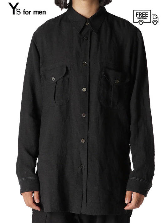 【Y's for men-ワイズフォーメン】60 LINEN LAWN OUT POCKET SHIRT/ BLACK(シャツ/ブラック)