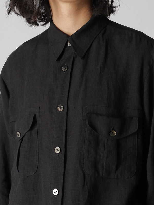 【Y's for men-ワイズフォーメン】60 LINEN LAWN OUT POCKET SHIRT/ BLACK(シャツ/ブラック)