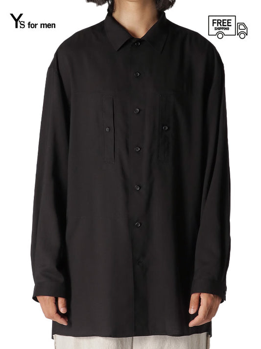 CELLULOSE LAWN SHIRT WITH POCKETS/ BLACK
