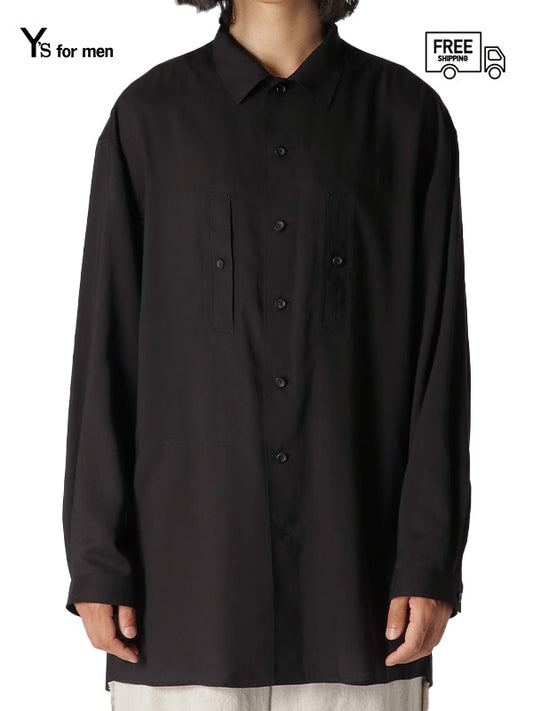 【Y's for men-ワイズフォーメン】CELLULOSE LAWN SHIRT WITH POCKETS/ BLACK(シャツ/ブラック)