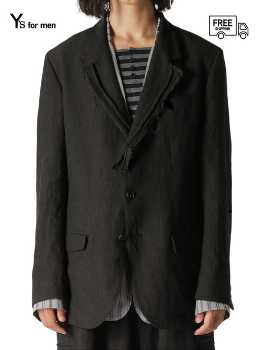【Y's for men - ワイズフォーメン】40 LINEN 3-BUTTONS JACKET WITH DECORATIVE CLOTH(ジャケット)
