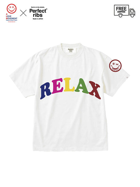 【Perfect ribs® × ALM  】"RELAX & OPTIMIST"Basic Short Sleeve T Shirts / White