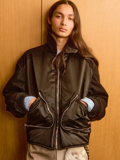 【BLUE MARBLE - ブルーマーブル 】Wool and Nylon Bomber Jacket / BLACK(ジャケット/ブラック)