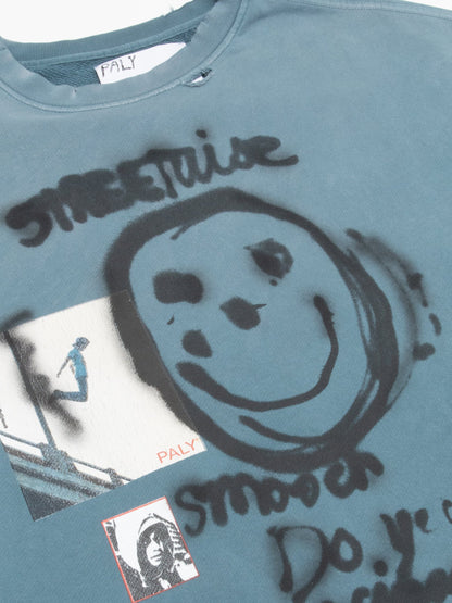 【PALY HOLLYWOOD - パリーハリウッド】STREETWISE AIRBRUSH CREW NECK / BLUE (クルーネックスウェット/ブルー)