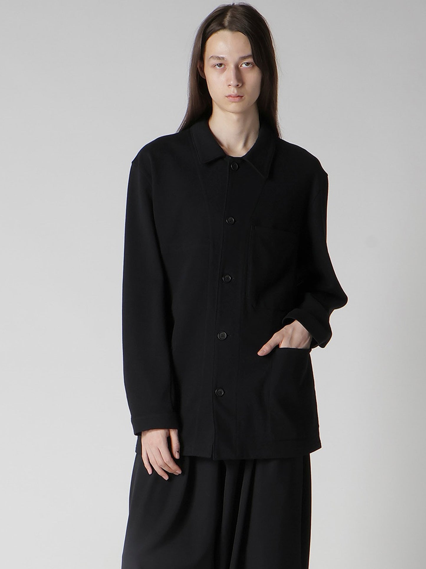 【Yohji Yamamoto POUR HOMME - ヨウジヤマモト プールオム】REGULATION FRENCH TERRY SHIRT JACKET（ジャケット/ ブラック)