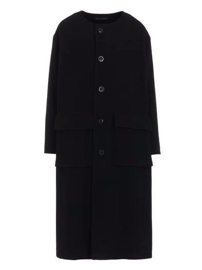 【Y's - ワイズ】WOOL SINGLE MOSSER COLLARLESS COAT/ BLACK(コート/ブラック)