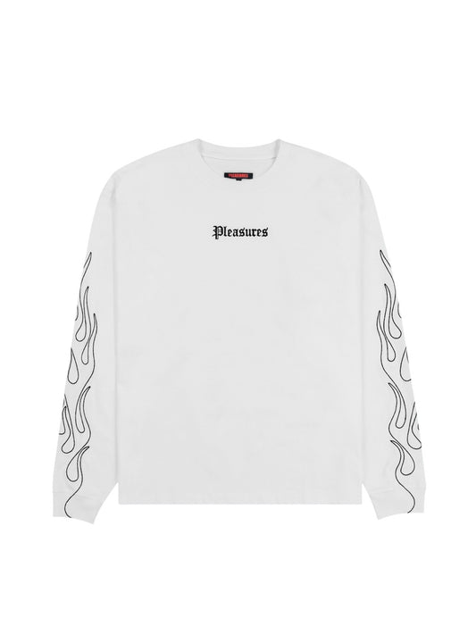 【PLEASURES - プレジャーズ】FIERY HEVYWEIGHT LONG SLEEVE / WHITE (ロンT/ ホワイト)