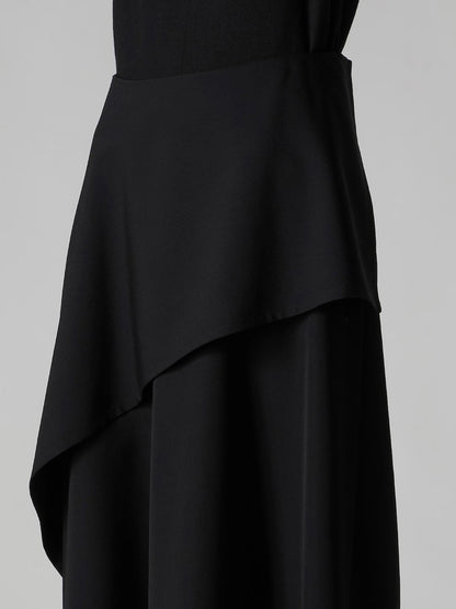 【Y's - ワイズ】WOOL GABARDINE MIDDLE LENGTH ASYMMETRIC SKIRT  / BLACK(スカート/ブラック)