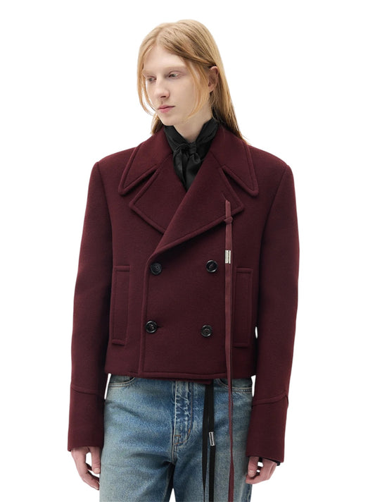 【ANN DEMEULEMEESTER - アン ドゥムルメステール】Dalmar Double-Breasted Short Caban / WINE RED(ジャケット/ワインレッド）