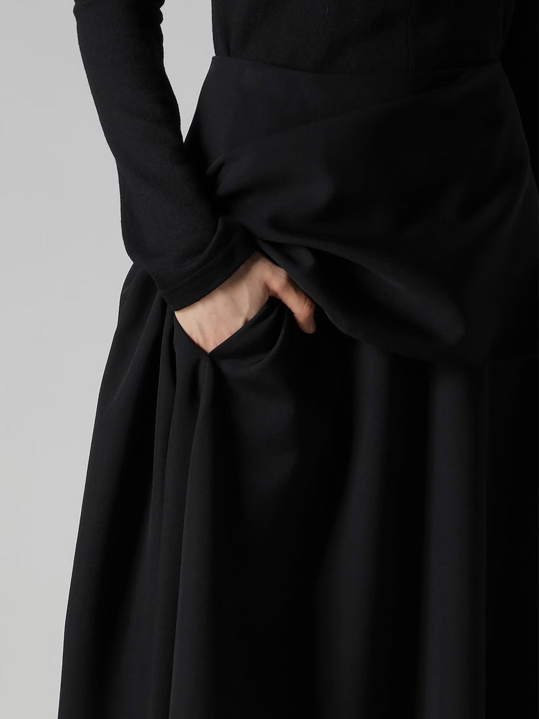 【Y's - ワイズ】WOOL GABARDINE MIDDLE LENGTH ASYMMETRIC SKIRT  / BLACK(スカート/ブラック)