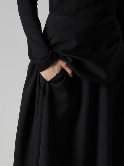 【Y's - ワイズ】WOOL GABARDINE MIDDLE LENGTH ASYMMETRIC SKIRT  / BLACK(スカート/ブラック)