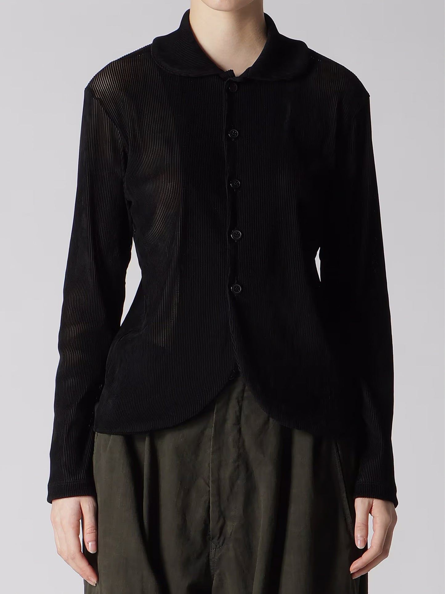 【Y's - ワイズ】NY TULLE FLOCKED ROUND COLLAR CARDIGAN / BLACK(カーディガン/ブラック)