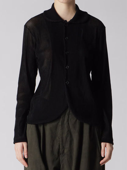 【Y's - ワイズ】NY TULLE FLOCKED ROUND COLLAR CARDIGAN / BLACK(カーディガン/ブラック)