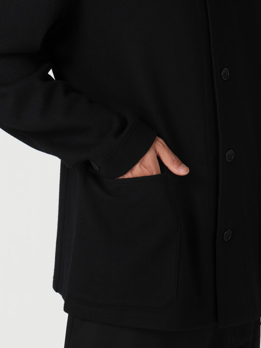 【Yohji Yamamoto POUR HOMME - ヨウジヤマモト プールオム】WOOL COMBED YARN SINGLE JERSEY RE SHIRT JACKET（ジャケット/ ブラック)