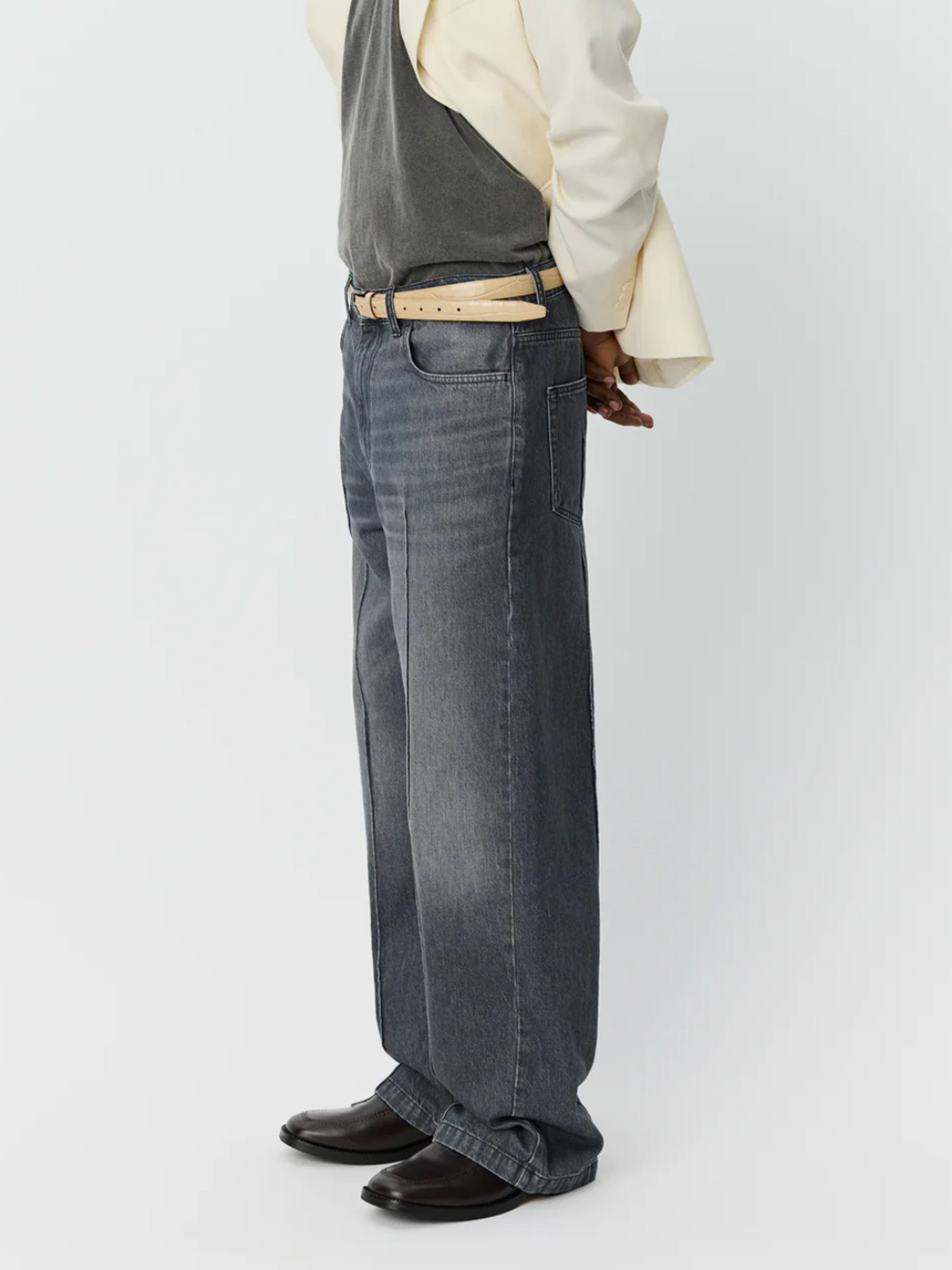 Mfpen グレー デニム ワイドパンツ mfpen - エムエフペン】CEREMONY JEANS / STONEWASHED GREY (デニム