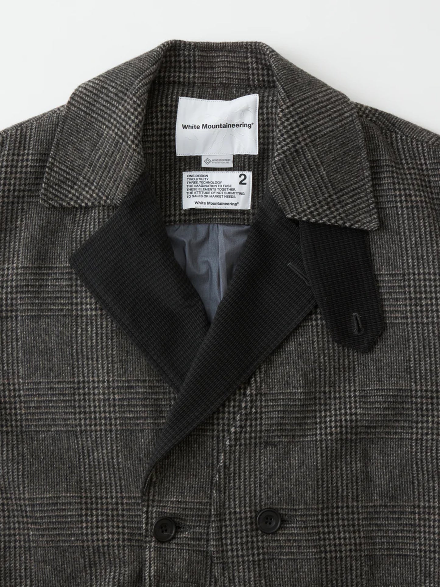 【White Mountaineering - ホワイトマウンテニアリング】WINDSTOPPER GLEN CHECK COAT/CHARCOAL (コート/チャコール)