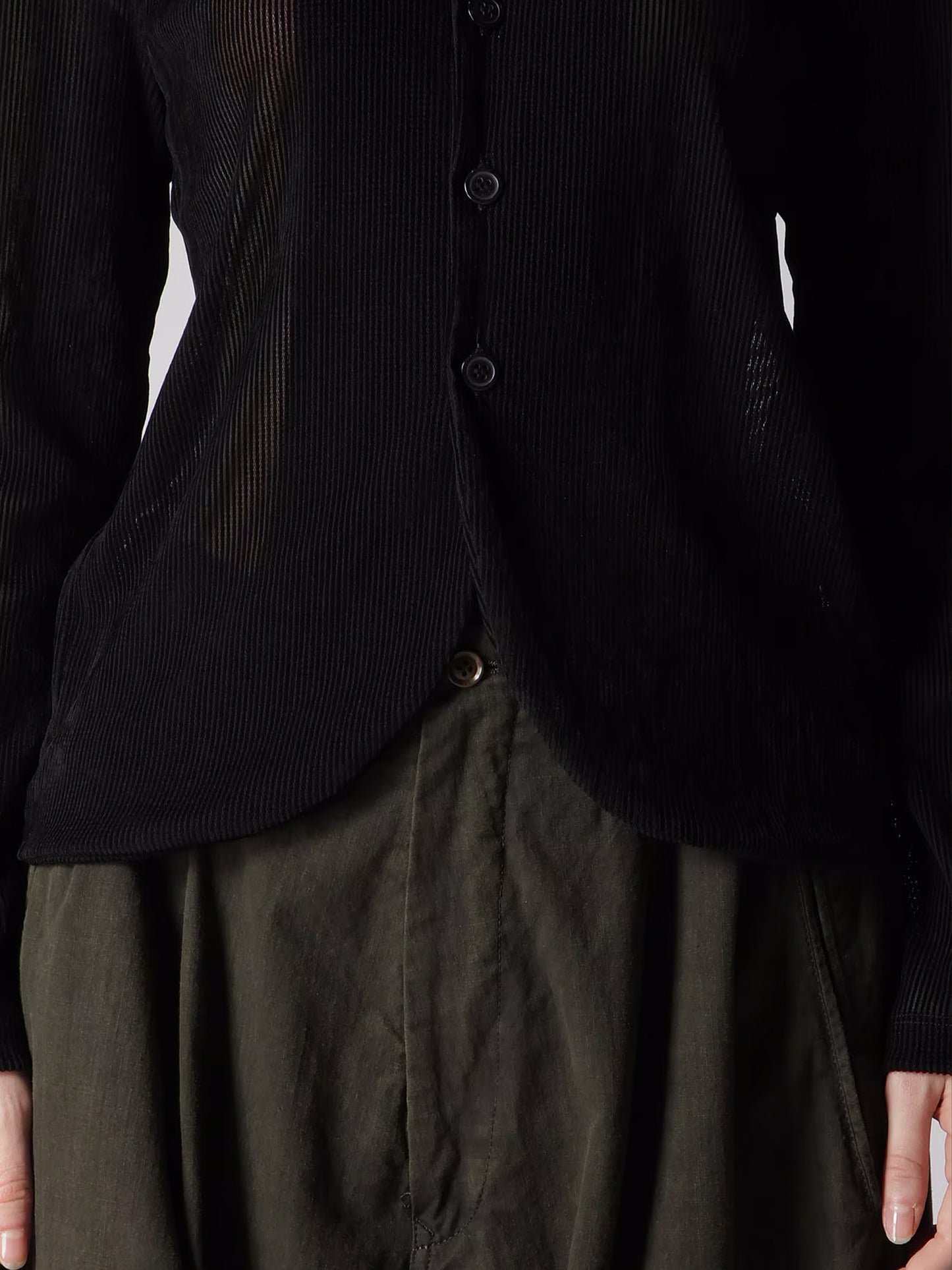 【Y's - ワイズ】NY TULLE FLOCKED ROUND COLLAR CARDIGAN / BLACK(カーディガン/ブラック)