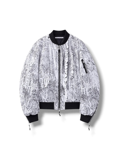 【JOHN LAWRENCE SULLIVAN - ジョンローレンスサリバン】TREE CAMO MASSIVE ROUNDED SLEEVE BOMBER JACKET（ジャケット/ホワイト)