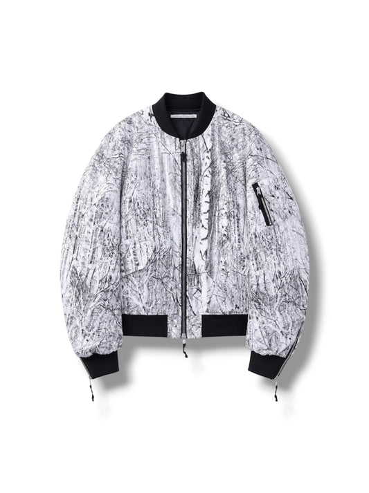 【JOHN LAWRENCE SULLIVAN - ジョンローレンスサリバン】TREE CAMO MASSIVE ROUNDED SLEEVE BOMBER JACKET（ジャケット/ホワイト)