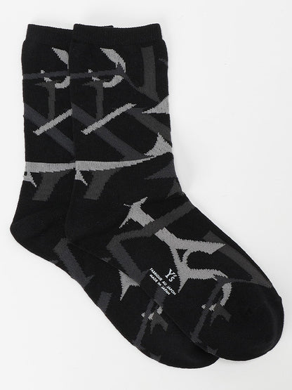 【Y's - ワイズ】MIX JACQUARD SOCKS 2P / BLACK (ソックス/ブラック)