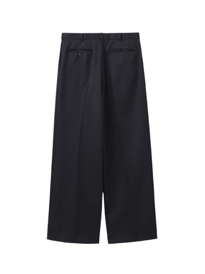 【JOHN LAWRENCE SULLIVAN - ジョンローレンスサリバン】WOOL GABARDINE TUCKED WODE TROUSERS/ Black（パンツ/ブラック)