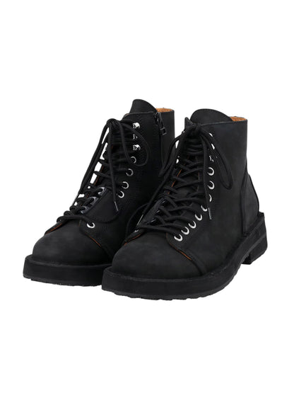 【Yohji Yamamoto POUR HOMME - ヨウジヤマモト プールオム】MAT SMOOTH LEATHER ZIP BIKER BOOTS / BLACK(ブラック/ブーツ)
