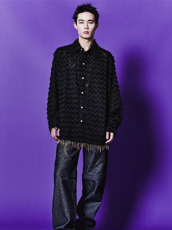 30%OFF【ANDERSSON BELL - アンダースンベル】BIRD SHAGGY LONG SHIRTS / BLACK (シャツ/ブラック）