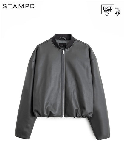 30%OFF【STAMPD - スタンプド】FAUX LEATHER OVERSIZED CROPPED BOMBER / BLACK (ジャケット/ブラック)