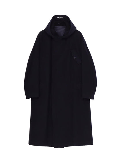 【Yohji Yamamoto POUR HOMME - ヨウジヤマモト プールオム】AIRY MOSSER HOODED COAT（コート/ネイビー)