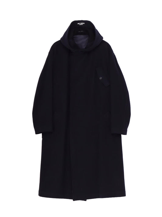 【Yohji Yamamoto POUR HOMME - ヨウジヤマモト プールオム】AIRY MOSSER HOODED COAT（コート/ネイビー)