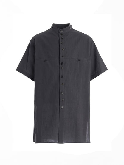 【Y's for men-ワイズフォーメン】60 WRINKLE LAWN SHORT SLEEVE SHIRT WITH RANDOM BUTTONS (半袖シャツ/グレー)