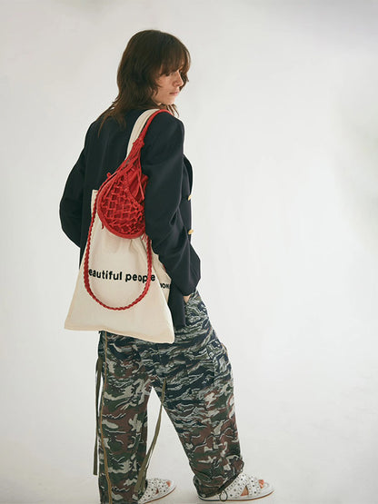 【beautiful people - ビューティフルピープル】brushed logo gathering bag / NATURAL（バッグ/ナチュラル)