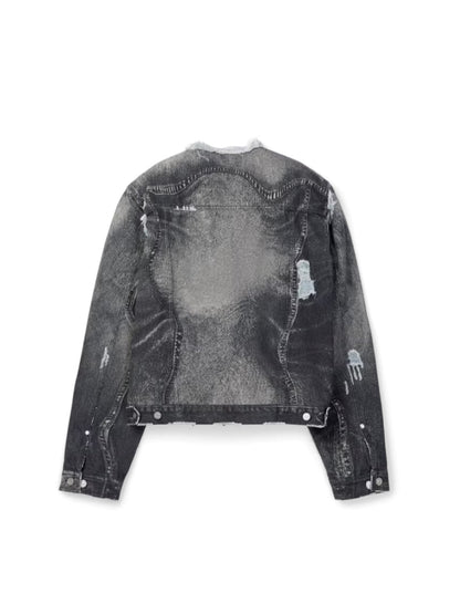 【CAMPER LAB  - カンペールラボ】 DISTORTED PRINT DISTRESSED DENIM JACKET / GRAY BLACK (デニムジャケット/グレーブラック）