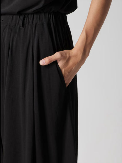 【Yohji Yamamoto POUR HOMME - ヨウジヤマモト プールオム】ALBINISTA CHIFFON TUCK PANTS（パンツ/ブラック)