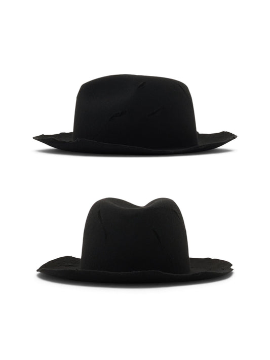【Yohji Yamamoto POUR HOMME - ヨウジヤマモト プールオム】WOOL BODY CUT OUT HAT（ハット/ ブラック)