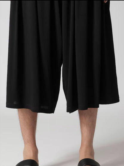 【Yohji Yamamoto POUR HOMME - ヨウジヤマモト プールオム】ALBINISTA CHIFFON TUCK PANTS（パンツ/ブラック)