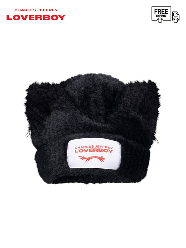 【Charles Jeffrey Loverboy - チャールズ ジェフリー ラバーボーイ】 FLUFFY CHUNKY EARS BEANIE / BLACK (帽子/ブラック)