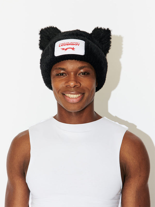 【Charles Jeffrey Loverboy - チャールズ ジェフリー ラバーボーイ】 FLUFFY CHUNKY EARS BEANIE / BLACK (帽子/ブラック)